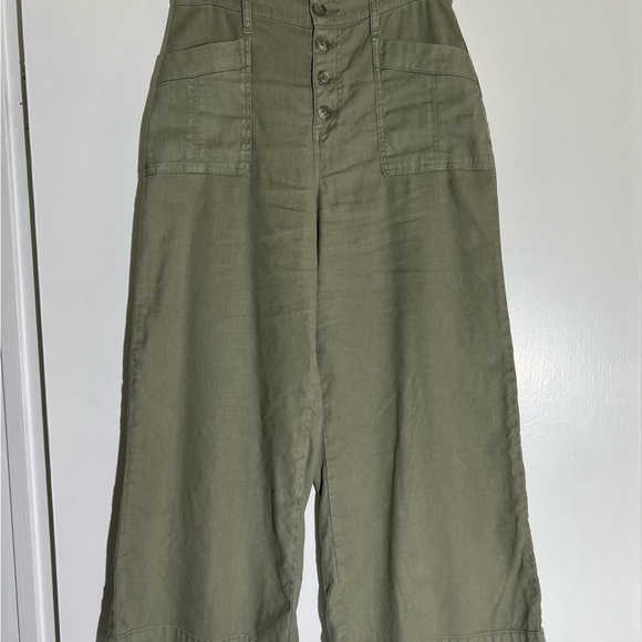 Evereve Joelle Stretch Linen Olive Wide-Leg Crop Pants - Picture 9 of 15